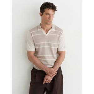 REISS Miles Merino Wool Striped-Knit Polo Jumper